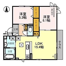 アンジュール 2LDKの間取図画像
