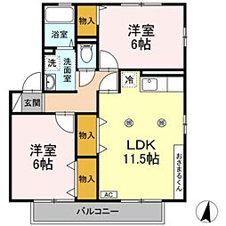 フォンテーヌ聖蹟 2階2LDKの間取り