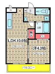 グリーンベル 2階1LDKの間取り