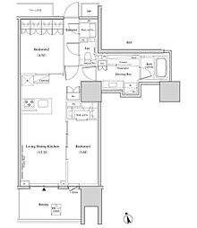 ザ・パークハビオ北千住 11階2LDKの間取り