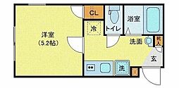 京成本線 京成町屋駅 徒歩13分の賃貸マンション 2階1Kの間取り