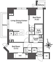 コンフォリア東上野 9階2LDKの間取り