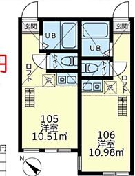 ユナイト日の出ゴルゴンゾーラ ワンルームの間取図画像