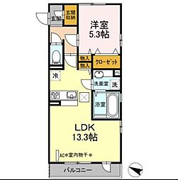 トレゾア 1LDKの間取図画像