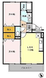 ファミール豊田 3階2LDKの間取り