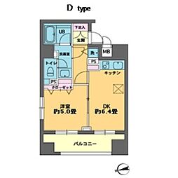 カスタリア新富町 1DKの間取図画像