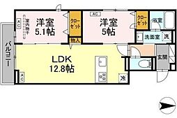 セレスティア西新井II 3階2LDKの間取り