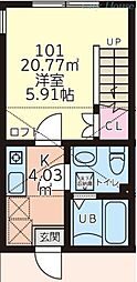オレンジポピー 1Kの間取図画像