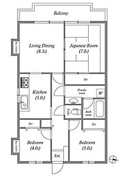 市川東レジデンス 2階3LDKの間取り