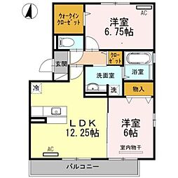 フロレゾン　キヒロ 2階2LDKの間取り