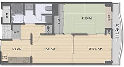 アネックス山野 3階2DKの間取り