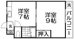 第1カトレアハイツネヤガワ 1DKの間取図画像