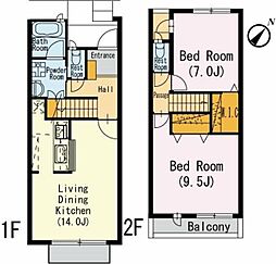 ヴィルヌーブ 南棟 1階2LDKの間取り