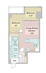 都営大江戸線 勝どき駅 徒歩7分の賃貸マンション 2階2LDKの間取り