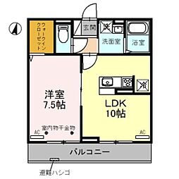 grandir lake 2階1LDKの間取り