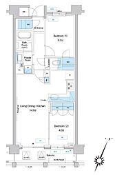 プレディアコート鷺沼 2LDKの間取図画像