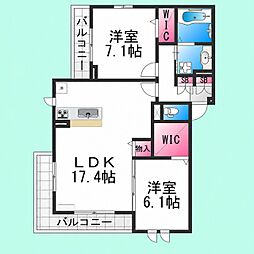 Avancee鳳 A棟 2LDKの間取図画像