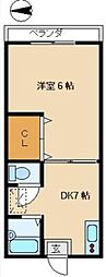 昇栄マンション 2階1DKの間取り