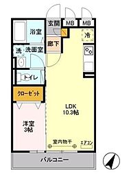 エミナンスII 2階1LDKの間取り