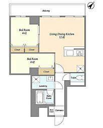 グランカーサ西葛西 5階2LDKの間取り