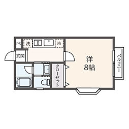 ウエストツー 2階1Kの間取り