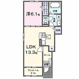 ジェルメ柏D棟 1LDKの間取図画像