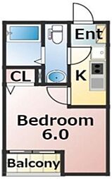 エバーズ鶴ヶ島 2階1Kの間取り