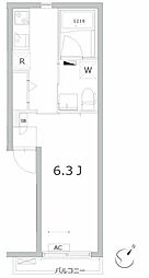ディアコート不動前 2階1Kの間取り