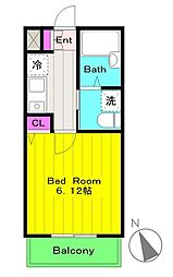 フォセット 1階ワンルームの間取り