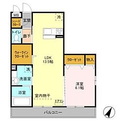 D-room与野公園ローズパーク 1LDKの間取図画像