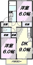 ドエル59 2階2DKの間取り