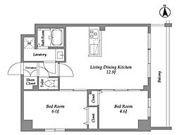 ザ・グラヴィティ新宿 4階2LDKの間取り