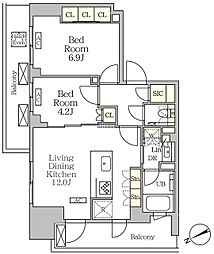 ザ・パークハビオ大森山王 2LDKの間取図画像