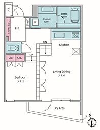 NTPRレジデンス下馬 1階ワンルームの間取り