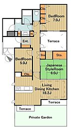 小田急プラウディア五月台 1階3LDKの間取り