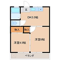 京王線 百草園駅 徒歩11分の賃貸マンション 2階2DKの間取り