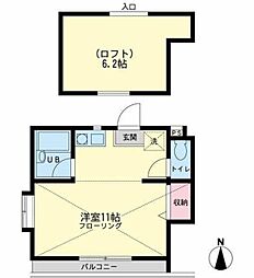 グリーンハイツ黒川第2ビル 2階ワンルームの間取り