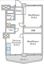 マンションニュー恵比寿 6階2DKの間取り