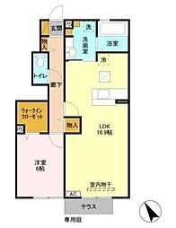 シャルマン 1階1LDKの間取り