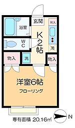 アーカスＫIII 1階1Kの間取り