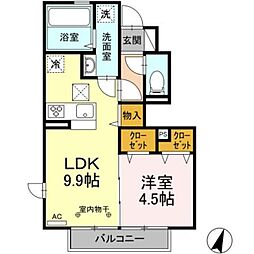 京王線 平山城址公園駅 徒歩3分の賃貸アパート 1階1LDKの間取り