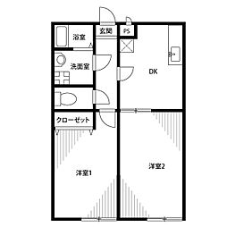 JR五日市線 東秋留駅 徒歩7分の賃貸アパート 1階2DKの間取り
