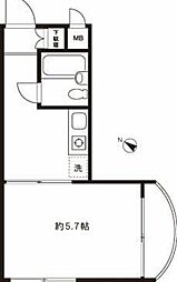 ピア清水 4階1Kの間取り