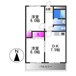 サンパレス加美 2DKの間取図画像