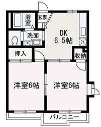 オリンピアシティC 2DKの間取図画像