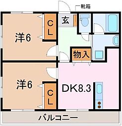 TNマンション3 2DKの間取図画像