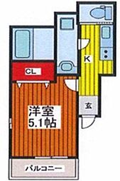 クリスティー 3階1Kの間取り