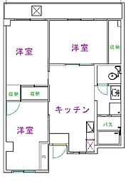 丸山台ハイツ 3階3DKの間取り