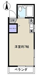 林荘 2階ワンルームの間取り