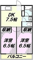 クレストヒル南陵 1階2DKの間取り